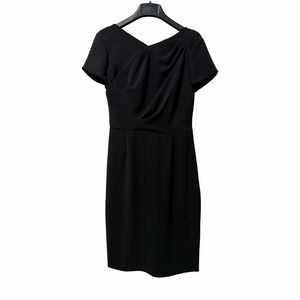 Brooks Brothers Crepe Faux Wrap Knee Length Dress Size 6 Black Office Modest NEW